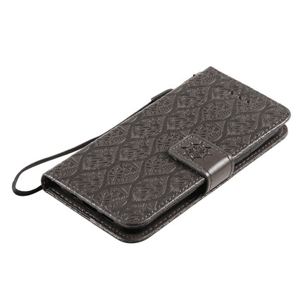 Pressed Printing Rattan Flower Pattern Horizontal Flip PU Leather Case with Holder & Card Slots & Wallet & Photo Frame For iPhone 13 mini(Grey)-garmade.com