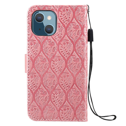 Pressed Printing Rattan Flower Pattern Horizontal Flip PU Leather Case with Holder & Card Slots & Wallet & Photo Frame For iPhone 13 mini(Rose Gold)-garmade.com