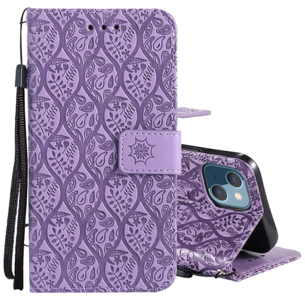 Pressed Printing Rattan Flower Pattern Horizontal Flip PU Leather Case with Holder & Card Slots & Wallet & Photo Frame For iPhone 13 mini(Purple)-garmade.com