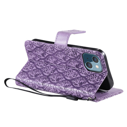 Pressed Printing Rattan Flower Pattern Horizontal Flip PU Leather Case with Holder & Card Slots & Wallet & Photo Frame For iPhone 13 mini(Purple)-garmade.com
