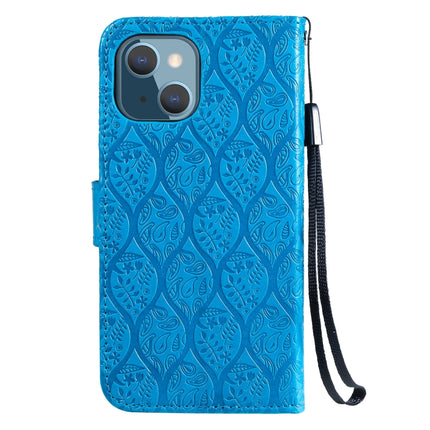 Pressed Printing Rattan Flower Pattern Horizontal Flip PU Leather Case with Holder & Card Slots & Wallet & Photo Frame For iPhone 13(Blue)-garmade.com