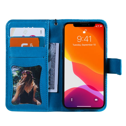 Pressed Printing Rattan Flower Pattern Horizontal Flip PU Leather Case with Holder & Card Slots & Wallet & Photo Frame For iPhone 13(Blue)-garmade.com