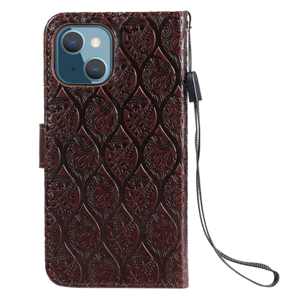 Pressed Printing Rattan Flower Pattern Horizontal Flip PU Leather Case with Holder & Card Slots & Wallet & Photo Frame For iPhone 13(Brown)-garmade.com
