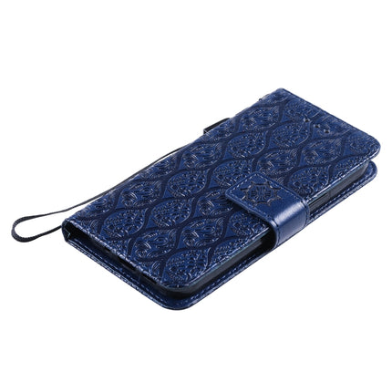 Pressed Printing Rattan Flower Pattern Horizontal Flip PU Leather Case with Holder & Card Slots & Wallet & Photo Frame For iPhone 13(Dark Blue)-garmade.com