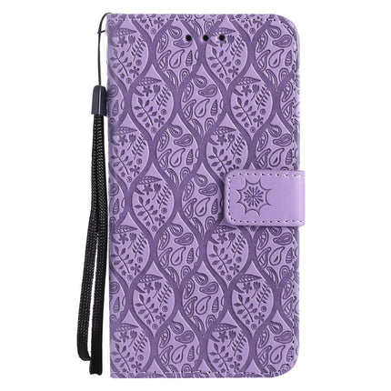 Pressed Printing Rattan Flower Pattern Horizontal Flip PU Leather Case with Holder & Card Slots & Wallet & Photo Frame For iPhone 13(Purple)-garmade.com