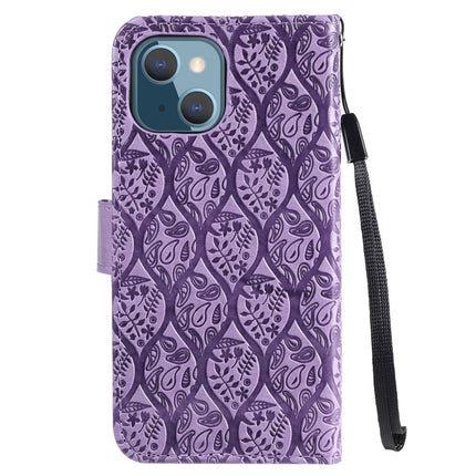 Pressed Printing Rattan Flower Pattern Horizontal Flip PU Leather Case with Holder & Card Slots & Wallet & Photo Frame For iPhone 13(Purple)-garmade.com