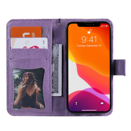 Pressed Printing Rattan Flower Pattern Horizontal Flip PU Leather Case with Holder & Card Slots & Wallet & Photo Frame For iPhone 13(Purple)-garmade.com