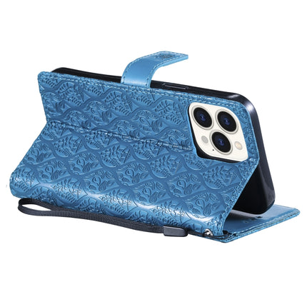 Pressed Printing Rattan Flower Pattern Horizontal Flip PU Leather Case with Holder & Card Slots & Wallet & Photo Frame For iPhone 13 Pro(Blue)-garmade.com