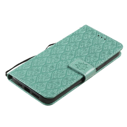 Pressed Printing Rattan Flower Pattern Horizontal Flip PU Leather Case with Holder & Card Slots & Wallet & Photo Frame For iPhone 13 Pro(Green)-garmade.com