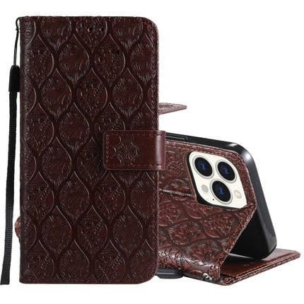 Pressed Printing Rattan Flower Pattern Horizontal Flip PU Leather Case with Holder & Card Slots & Wallet & Photo Frame For iPhone 13 Pro(Brown)-garmade.com