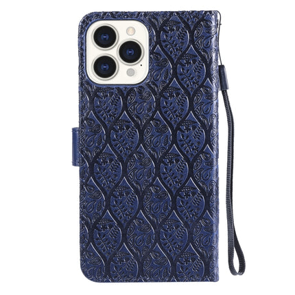 Pressed Printing Rattan Flower Pattern Horizontal Flip PU Leather Case with Holder & Card Slots & Wallet & Photo Frame For iPhone 13 Pro(Dark Blue)-garmade.com