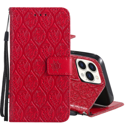 Pressed Printing Rattan Flower Pattern Horizontal Flip PU Leather Case with Holder & Card Slots & Wallet & Photo Frame For iPhone 13 Pro(Red)-garmade.com