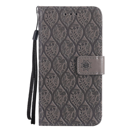 Pressed Printing Rattan Flower Pattern Horizontal Flip PU Leather Case with Holder & Card Slots & Wallet & Photo Frame For iPhone 13 Pro(Grey)-garmade.com