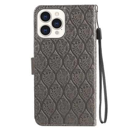 Pressed Printing Rattan Flower Pattern Horizontal Flip PU Leather Case with Holder & Card Slots & Wallet & Photo Frame For iPhone 13 Pro(Grey)-garmade.com