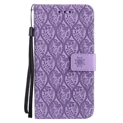 Pressed Printing Rattan Flower Pattern Horizontal Flip PU Leather Case with Holder & Card Slots & Wallet & Photo Frame For iPhone 13 Pro(Purple)-garmade.com