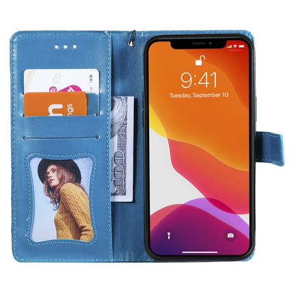 Pressed Printing Rattan Flower Pattern Horizontal Flip PU Leather Case with Holder & Card Slots & Wallet & Photo Frame For iPhone 13 Pro Max(Blue)-garmade.com