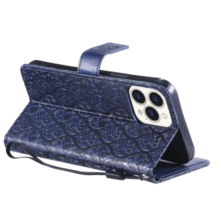 Pressed Printing Rattan Flower Pattern Horizontal Flip PU Leather Case with Holder & Card Slots & Wallet & Photo Frame For iPhone 13 Pro Max(Dark Blue)-garmade.com