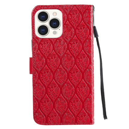 Pressed Printing Rattan Flower Pattern Horizontal Flip PU Leather Case with Holder & Card Slots & Wallet & Photo Frame For iPhone 13 Pro Max(Red)-garmade.com
