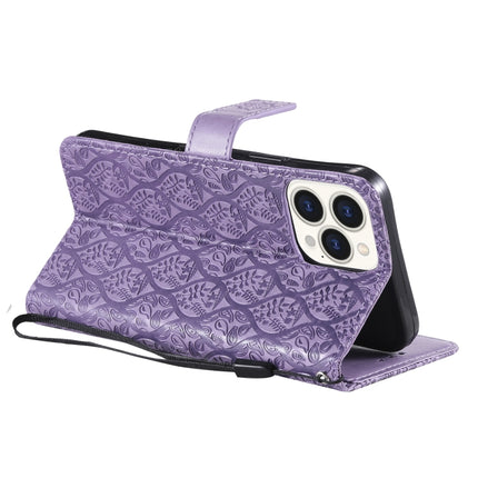 Pressed Printing Rattan Flower Pattern Horizontal Flip PU Leather Case with Holder & Card Slots & Wallet & Photo Frame For iPhone 13 Pro Max(Purple)-garmade.com