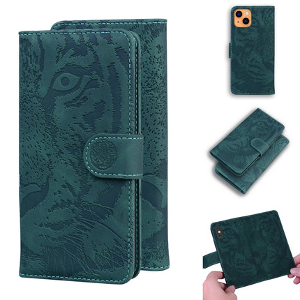 Tiger Embossing Pattern Horizontal Flip Leather Case with Holder & Card Slots & Wallet For iPhone 13 mini(Green)-garmade.com