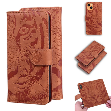 Tiger Embossing Pattern Horizontal Flip Leather Case with Holder & Card Slots & Wallet For iPhone 13 mini(Brown)-garmade.com