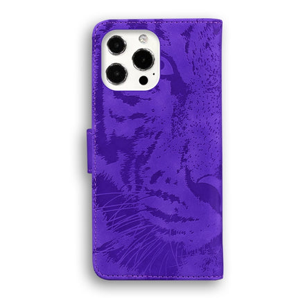 Tiger Embossing Pattern Horizontal Flip Leather Case with Holder & Card Slots & Wallet For iPhone 13 Pro(Purple)-garmade.com