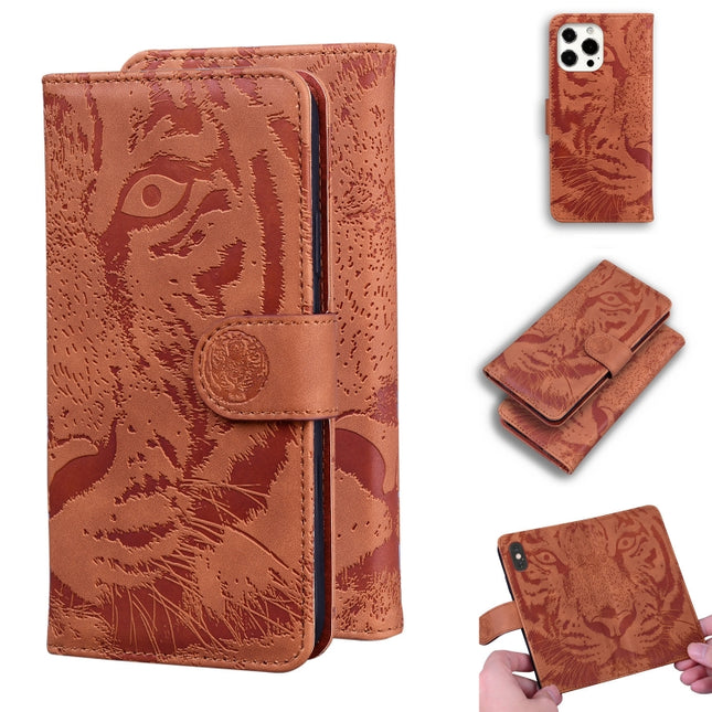 Tiger Embossing Pattern Horizontal Flip Leather Case with Holder & Card Slots & Wallet For iPhone 13 Pro(Brown)-garmade.com