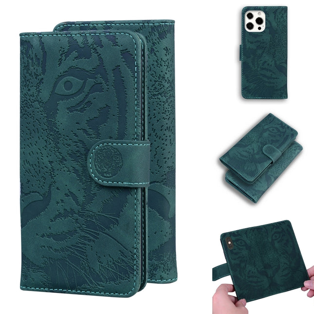 Tiger Embossing Pattern Horizontal Flip Leather Case with Holder & Card Slots & Wallet For iPhone 13 Pro Max(Green)-garmade.com