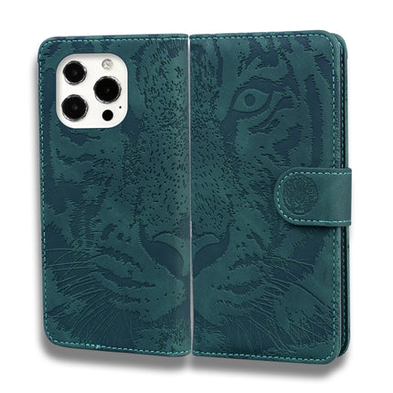 Tiger Embossing Pattern Horizontal Flip Leather Case with Holder & Card Slots & Wallet For iPhone 13 Pro Max(Green)-garmade.com