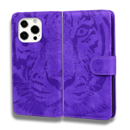 Tiger Embossing Pattern Horizontal Flip Leather Case with Holder & Card Slots & Wallet For iPhone 13 Pro Max(Purple)-garmade.com