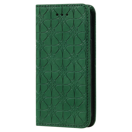 Lucky Flowers Embossing Pattern Magnetic Horizontal Flip Leather Case with Holder & Card Slots For iPhone 13 mini(Dark Green)-garmade.com