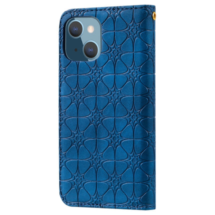 Lucky Flowers Embossing Pattern Magnetic Horizontal Flip Leather Case with Holder & Card Slots For iPhone 13 mini(Dark Blue)-garmade.com