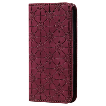 Lucky Flowers Embossing Pattern Magnetic Horizontal Flip Leather Case with Holder & Card Slots For iPhone 13 mini(Wine Red)-garmade.com