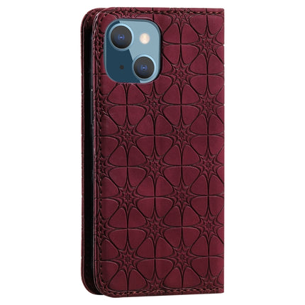 Lucky Flowers Embossing Pattern Magnetic Horizontal Flip Leather Case with Holder & Card Slots For iPhone 13 mini(Wine Red)-garmade.com