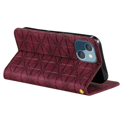 Lucky Flowers Embossing Pattern Magnetic Horizontal Flip Leather Case with Holder & Card Slots For iPhone 13 mini(Wine Red)-garmade.com