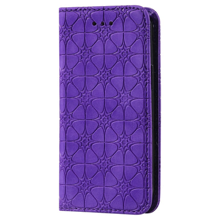 Lucky Flowers Embossing Pattern Magnetic Horizontal Flip Leather Case with Holder & Card Slots For iPhone 13 mini(Purple)-garmade.com