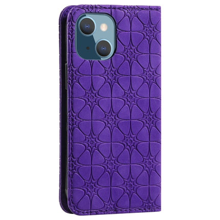 Lucky Flowers Embossing Pattern Magnetic Horizontal Flip Leather Case with Holder & Card Slots For iPhone 13 mini(Purple)-garmade.com