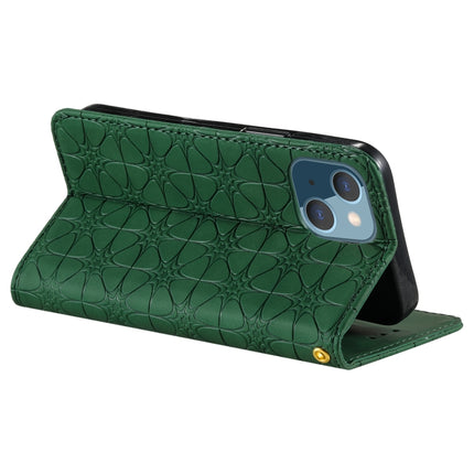 Lucky Flowers Embossing Pattern Magnetic Horizontal Flip Leather Case with Holder & Card Slots For iPhone 13(Dark Green)-garmade.com
