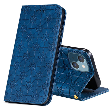 Lucky Flowers Embossing Pattern Magnetic Horizontal Flip Leather Case with Holder & Card Slots For iPhone 13(Dark Blue)-garmade.com