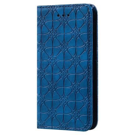 Lucky Flowers Embossing Pattern Magnetic Horizontal Flip Leather Case with Holder & Card Slots For iPhone 13(Dark Blue)-garmade.com