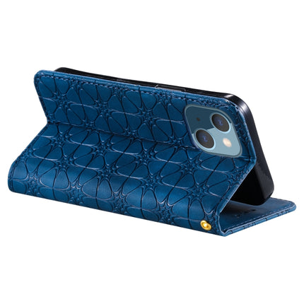 Lucky Flowers Embossing Pattern Magnetic Horizontal Flip Leather Case with Holder & Card Slots For iPhone 13(Dark Blue)-garmade.com