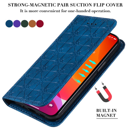 Lucky Flowers Embossing Pattern Magnetic Horizontal Flip Leather Case with Holder & Card Slots For iPhone 13(Dark Blue)-garmade.com