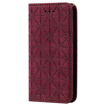 Lucky Flowers Embossing Pattern Magnetic Horizontal Flip Leather Case with Holder & Card Slots For iPhone 13(Wine Red)-garmade.com