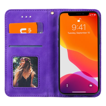 Lucky Flowers Embossing Pattern Magnetic Horizontal Flip Leather Case with Holder & Card Slots For iPhone 13(Purple)-garmade.com