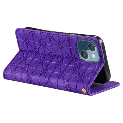 Lucky Flowers Embossing Pattern Magnetic Horizontal Flip Leather Case with Holder & Card Slots For iPhone 13(Purple)-garmade.com