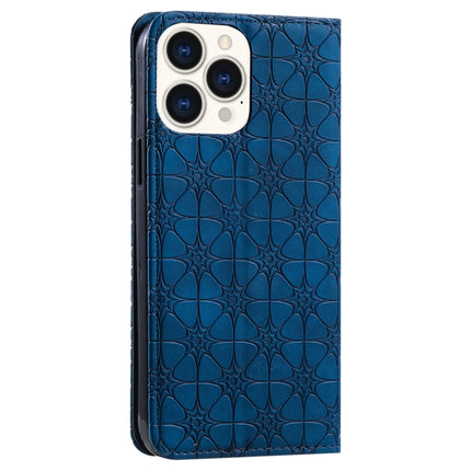 Lucky Flowers Embossing Pattern Magnetic Horizontal Flip Leather Case with Holder & Card Slots For iPhone 13 Pro(Dark Blue)-garmade.com