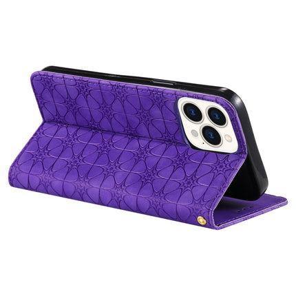 Lucky Flowers Embossing Pattern Magnetic Horizontal Flip Leather Case with Holder & Card Slots For iPhone 13 Pro(Purple)-garmade.com