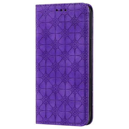 Lucky Flowers Embossing Pattern Magnetic Horizontal Flip Leather Case with Holder & Card Slots For iPhone 13 Pro Max(Purple)-garmade.com