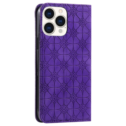 Lucky Flowers Embossing Pattern Magnetic Horizontal Flip Leather Case with Holder & Card Slots For iPhone 13 Pro Max(Purple)-garmade.com