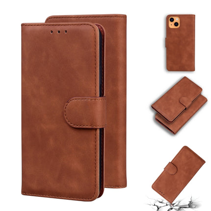 Skin Feel Pure Color Horizontal Flip Leather Case with Holder & Card Slots & Wallet For iPhone 13 mini(Brown)-garmade.com